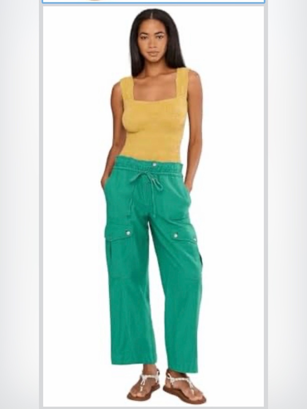 We The Free Wide Leg Cargo Pants in Teal Green